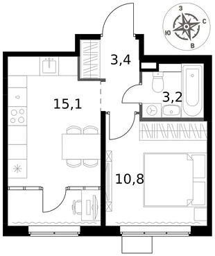 Квартира 1-комн. квартира, 32.5 м² ЖК «1-й Химкинский» Фото 1