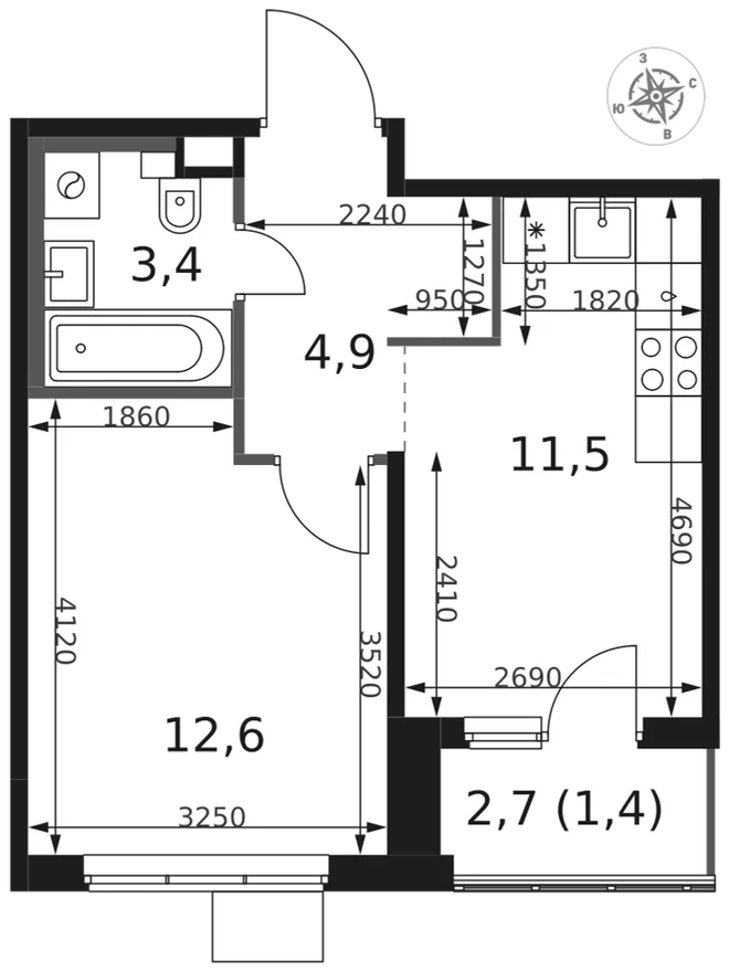 Планировка 1-комн. квартира, 33.8 м² ЖК «1-й Химкинский» Планировка 1-комн. квартира, 33.8 м² ЖК «1-й Химкинский»