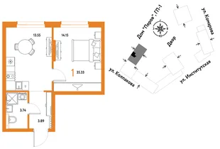 Планировка 1-комн. квартира, 35.33 м² ЖК «Страна.Парковая»