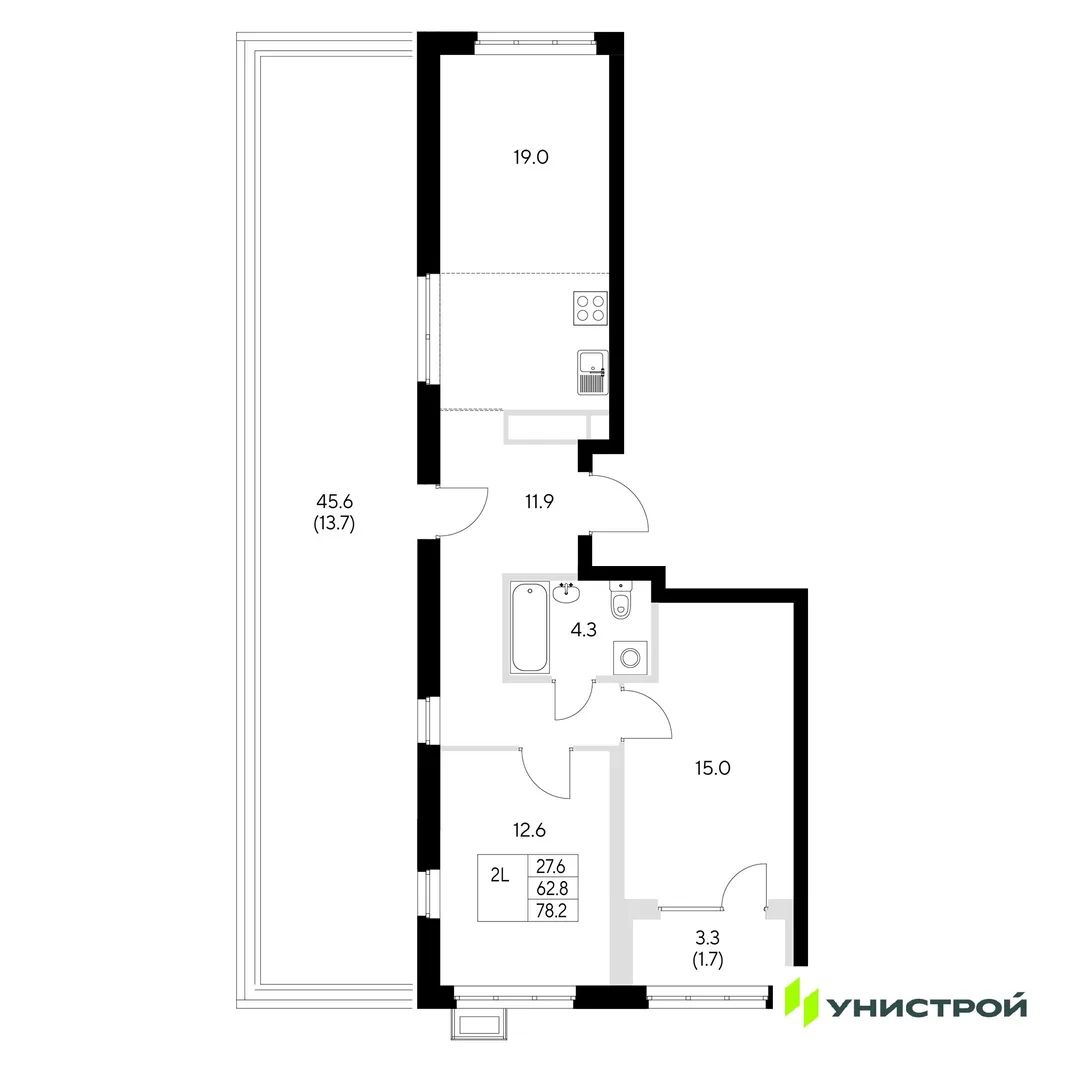 Планировка 2-комн. квартира, 78.2 м² ЖК «Стадиум»