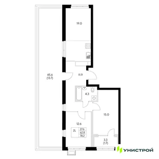 Планировка 2-комн. квартира, 78.2 м² ЖК «Стадиум»
