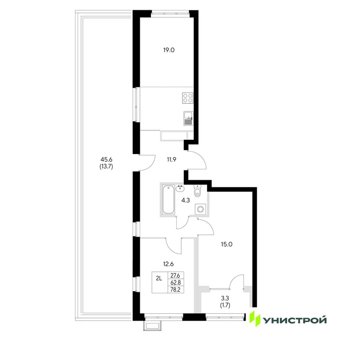 Планировка 2-комн. квартира, 78.2 м² ЖК «Стадиум» Планировка 2-комн. квартира, 78.2 м² ЖК «Стадиум»