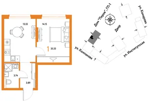 Планировка 1-комн. квартира, 35.33 м² ЖК «Страна.Парковая»