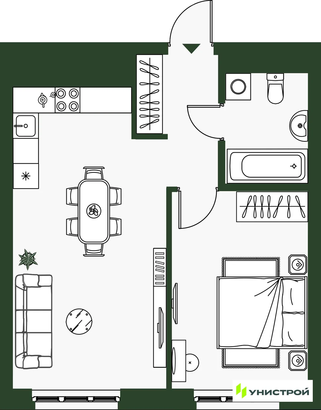 Планировка 2-комн. квартира, 41.2 м² ЖК «Парковый квартал 2.0»