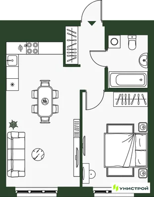 Планировка 2-комн. квартира, 41.2 м² ЖК «Парковый квартал 2.0»