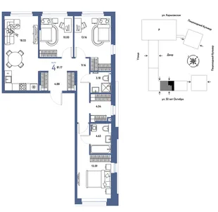 Планировка 4-комн. квартира, 81.17 м² ЖК «Сердце Сибири»