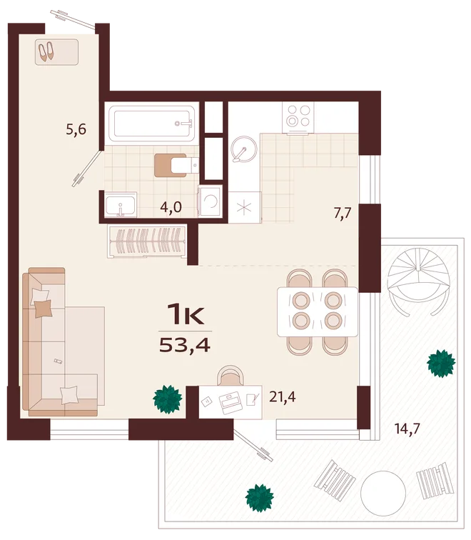 Планировка 1-комн. квартира, 53.4 м² ЖК «Роялта» Планировка 1-комн. квартира, 53.4 м² ЖК «Роялта»