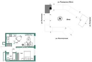 Планировка 2-комн. квартира, 36.63 м² ЖК «Страна.Парковая»