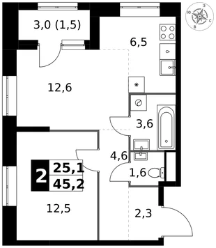 Квартира 2-комн. квартира, 45.2 м² ЖК «1-й Измайловский» Фото 1 Квартира 2-комн. квартира, 45.2 м² ЖК «1-й Измайловский» Фото 1