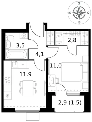 Квартира 1-комн. квартира, 34.8 м² ЖК «1-й Ясеневский» Фото 1 Квартира 1-комн. квартира, 34.8 м² ЖК «1-й Ясеневский» Фото 1