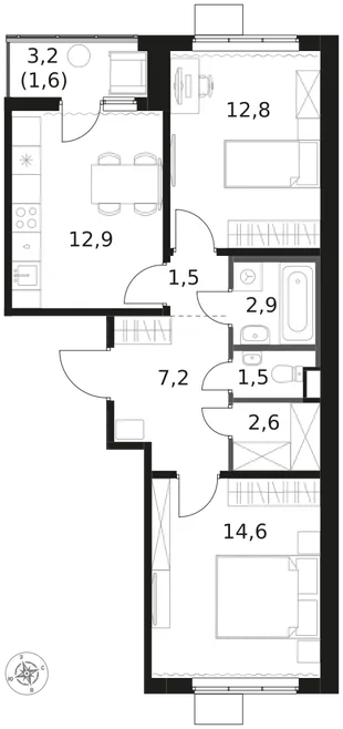 Квартира 2-комн. квартира, 57.6 м² ЖК «1-й Химкинский» Фото 1 Квартира 2-комн. квартира, 57.6 м² ЖК «1-й Химкинский» Фото 1