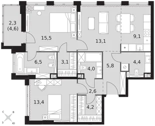 Квартира 3-комн. квартира, 84 м² ЖК «Sydney City» Фото 1 Квартира 3-комн. квартира, 84 м² ЖК «Sydney City» Фото 1