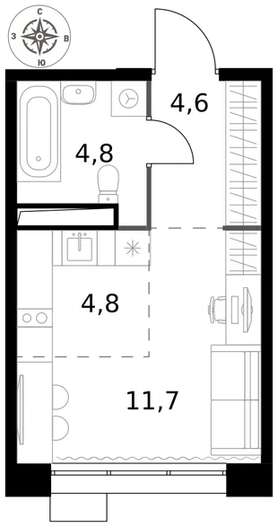 Квартира Студия, 25.9 м² ЖК «1-й Саларьевский» Фото 1 Квартира Студия, 25.9 м² ЖК «1-й Саларьевский» Фото 1