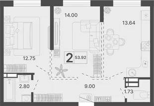 Планировка 2-комн. квартира, 53.92 м² ЖК «Светский лес»