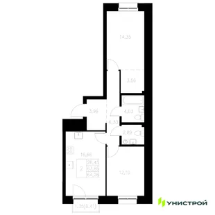 Планировка 2-комн. квартира, 64.26 м² ЖК «Statum»