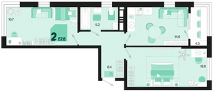 Планировка 2-комн. квартира, 67.8 м² ЖК «Первое место»