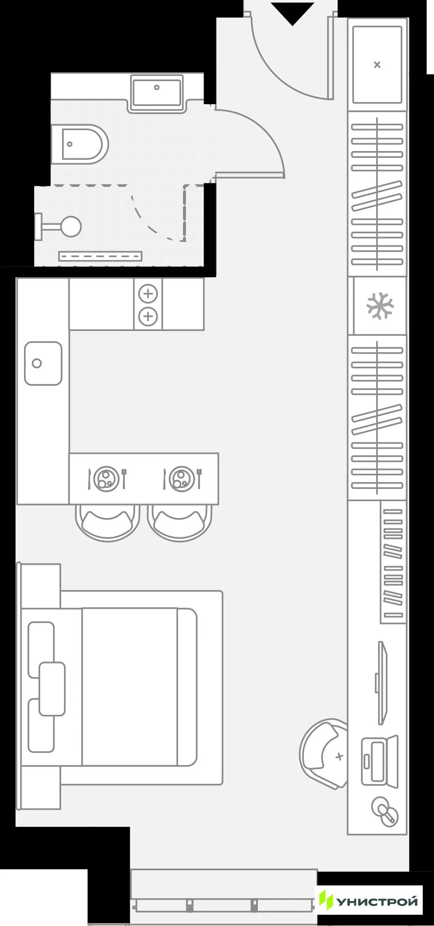 Планировка 1-комн. квартира, 30.69 м² ЖК «YES Горки»