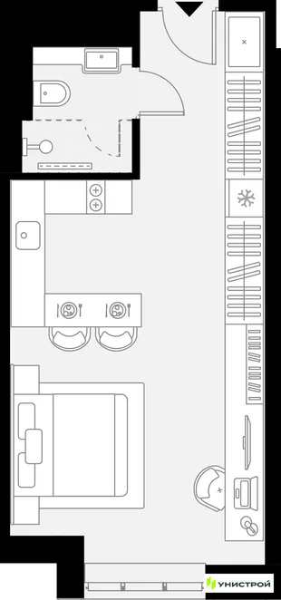 Планировка 1-комн. квартира, 30.69 м² ЖК «YES Горки»