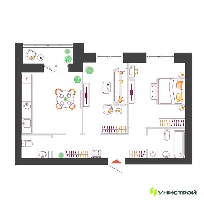 Планировка 2-комн. квартира, 56.78 м² ЖК «Южный бульвар 2» Планировка 2-комн. квартира, 56.78 м² ЖК «Южный бульвар 2»