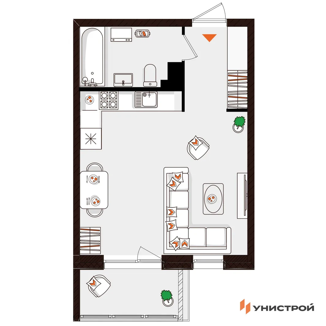 Планировка 1-комн. квартира, 31.56 м² ЖК «Лисино»