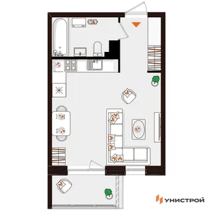 Планировка 1-комн. квартира, 31.56 м² ЖК «Лисино»