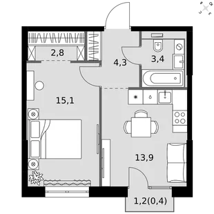 Квартира 1-комн. квартира, 39.9 м² ЖК «Фриссон» Фото 1 Квартира 1-комн. квартира, 39.9 м² ЖК «Фриссон» Фото 1