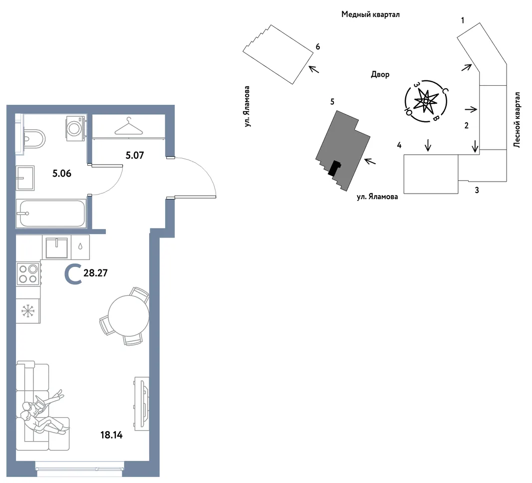 Планировка Студия, 28.27 м² ЖК «Сибирский сад»