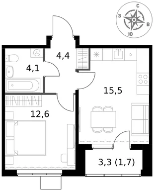 Квартира 1-комн. квартира, 38.3 м² ЖК «1-й Ясеневский» Фото 1 Квартира 1-комн. квартира, 38.3 м² ЖК «1-й Ясеневский» Фото 1