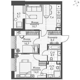 Квартира 3-комн. квартира, 61.7 м² ЖК «ФоРест» Фото 1 Квартира 3-комн. квартира, 61.7 м² ЖК «ФоРест» Фото 1