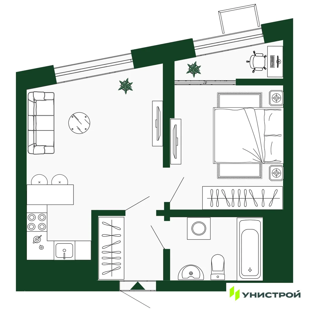 Планировка 2-комн. квартира, 37.2 м² ЖК «Парковый квартал 2.0»