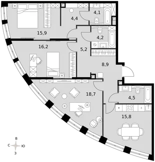 Квартира 3-комн. квартира, 97.3 м² ЖК «Sydney City» Фото 1 Квартира 3-комн. квартира, 97.3 м² ЖК «Sydney City» Фото 1