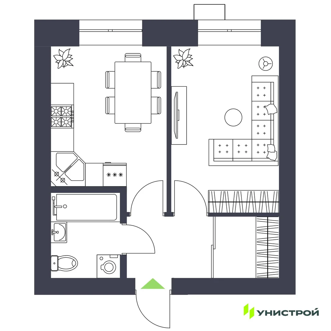 Планировка 1-комн. квартира, 34.07 м² ЖК «Царёво City»
