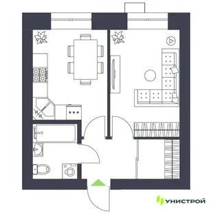 Планировка 1-комн. квартира, 34.07 м² ЖК «Царёво City»