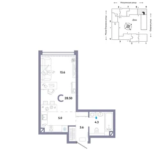 Планировка Студия, 28.5 м² ЖК «Страна.Озёрная»