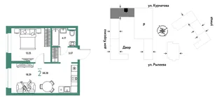 Планировка 2-комн. квартира, 38.28 м² ЖК «Остров-сад»