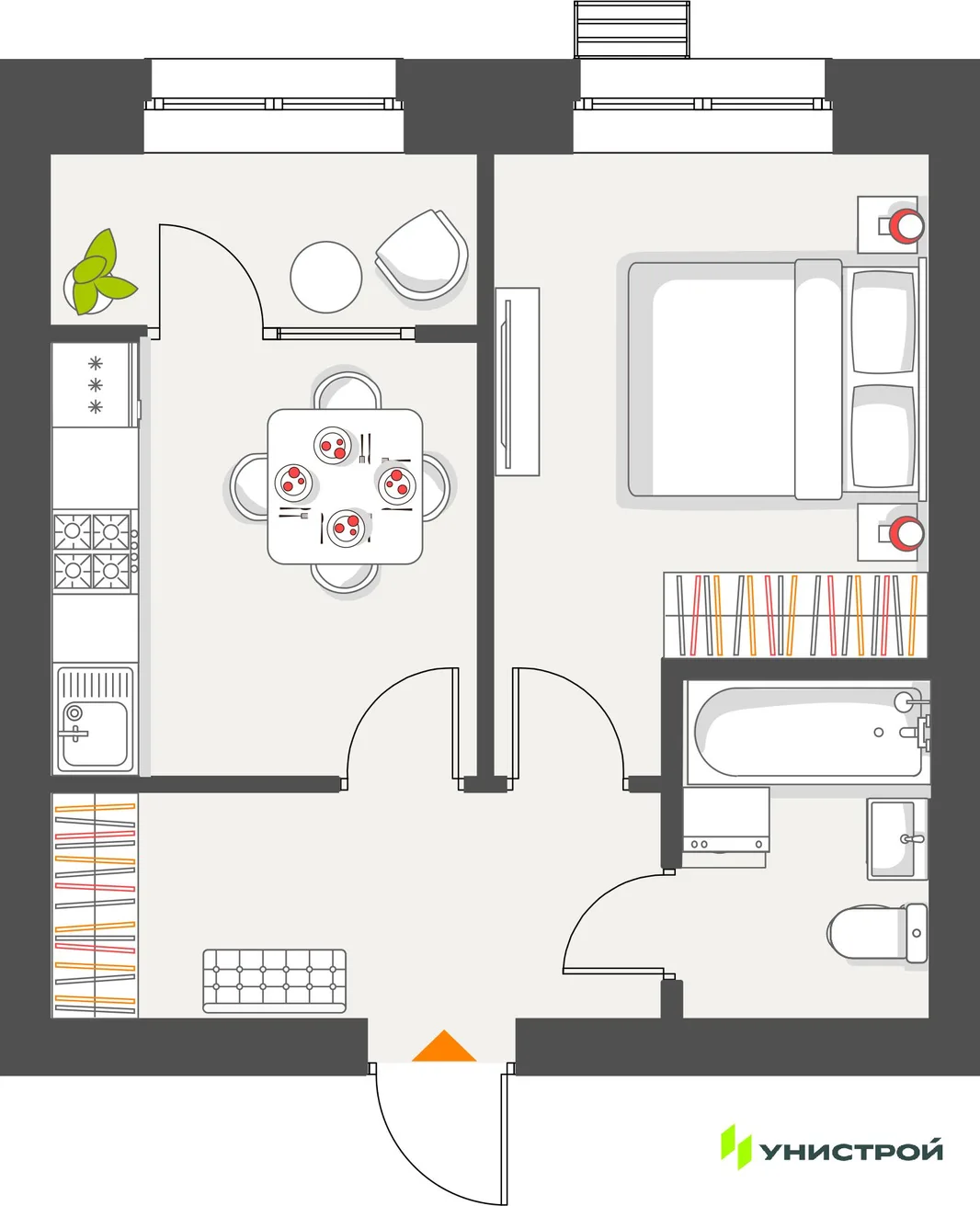 Планировка 1-комн. квартира, 35.01 м² ЖК «Атмосфера»