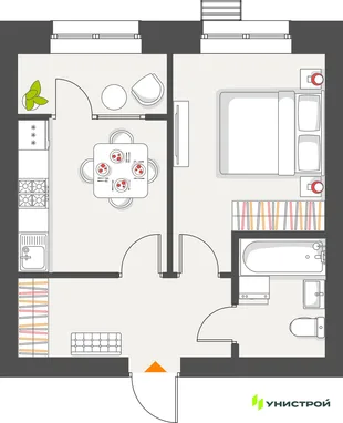 Планировка 1-комн. квартира, 35.01 м² ЖК «Атмосфера»