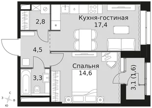 Квартира 1-комн. квартира, 44.2 м² ЖК «Sky Garden» Фото 1 Квартира 1-комн. квартира, 44.2 м² ЖК «Sky Garden» Фото 1