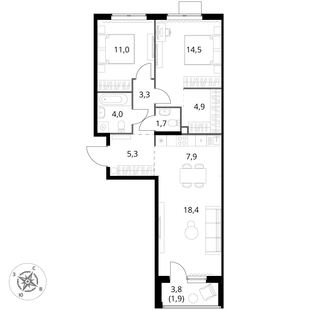 Квартира 3-комн. квартира, 72.9 м² ЖК «1-й Измайловский» Фото 1 Квартира 3-комн. квартира, 72.9 м² ЖК «1-й Измайловский» Фото 1