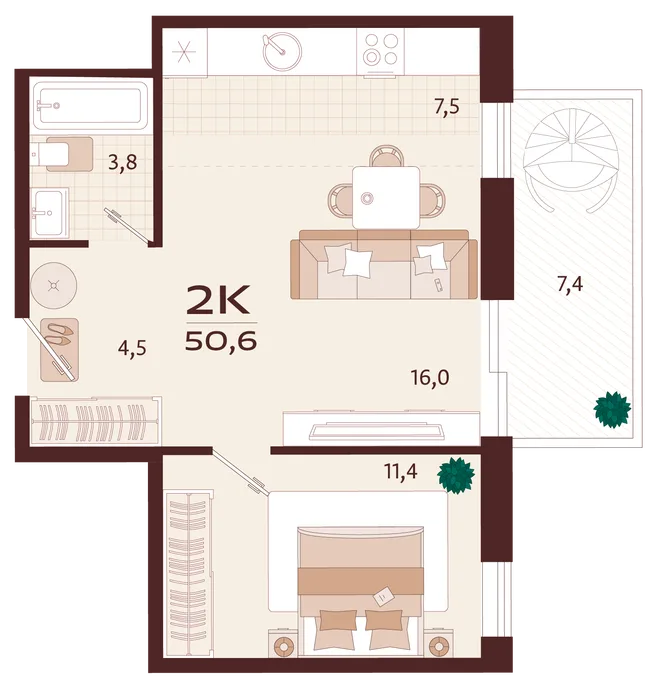 Планировка 2-комн. квартира, 50.6 м² ЖК «Роялта» Планировка 2-комн. квартира, 50.6 м² ЖК «Роялта»