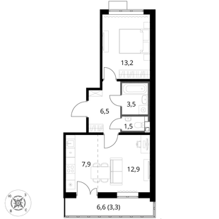 Квартира 2-комн. квартира, 48.8 м² ЖК «1-й Шереметьевский» Фото 1 Квартира 2-комн. квартира, 48.8 м² ЖК «1-й Шереметьевский» Фото 1