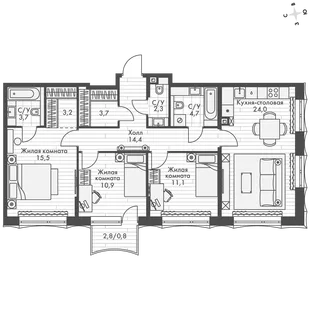Квартира 3-комн. квартира, 91.3 м² ЖК «Фордевинд» Фото 1 Квартира 3-комн. квартира, 91.3 м² ЖК «Фордевинд» Фото 1
