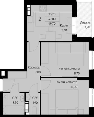 Планировка 2-комн. квартира, 51.3 м² ЖК «Васильевский остров»