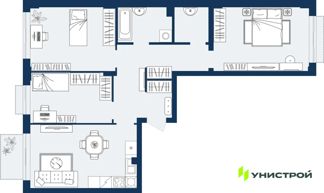 Планировка 3-комн. квартира, 81.44 м² ЖК «ГРАНД БЕРЕГ»