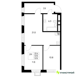 Планировка 2-комн. квартира, 57.8 м² ЖК «Стадиум»