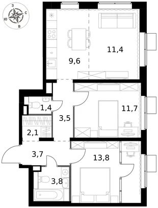 Квартира 3-комн. квартира, 61 м² ЖК «1-й Химкинский» Фото 1 Квартира 3-комн. квартира, 61 м² ЖК «1-й Химкинский» Фото 1