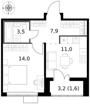 Квартира 1-комн. квартира, 38 м² ЖК «1-й Саларьевский» Фото 1 Квартира 1-комн. квартира, 38 м² ЖК «1-й Саларьевский» Фото 1