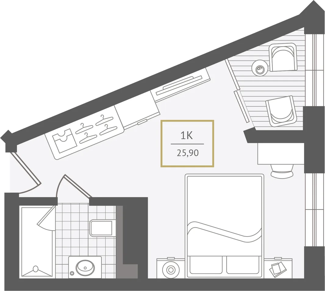 Планировка 1-комн. квартира, 26.7 м² ЖК «Гостиничный комплекс Greenmont»