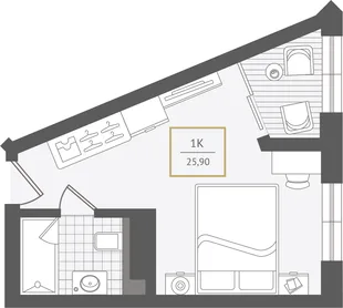 Планировка 1-комн. квартира, 26.7 м² ЖК «Гостиничный комплекс Greenmont»