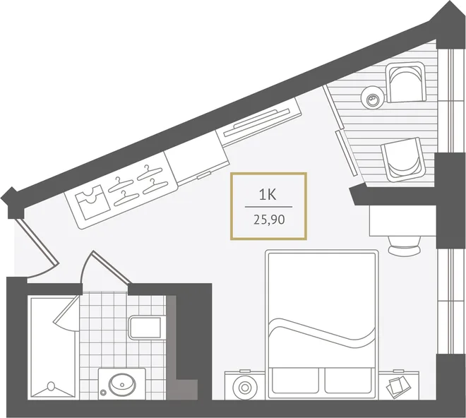 Планировка 1-комн. квартира, 26.7 м² ЖК «Гостиничный комплекс Greenmont»